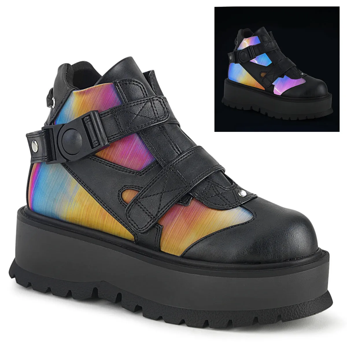 2 Inch Platform SLACKER-32 Black Rainbow Reflective