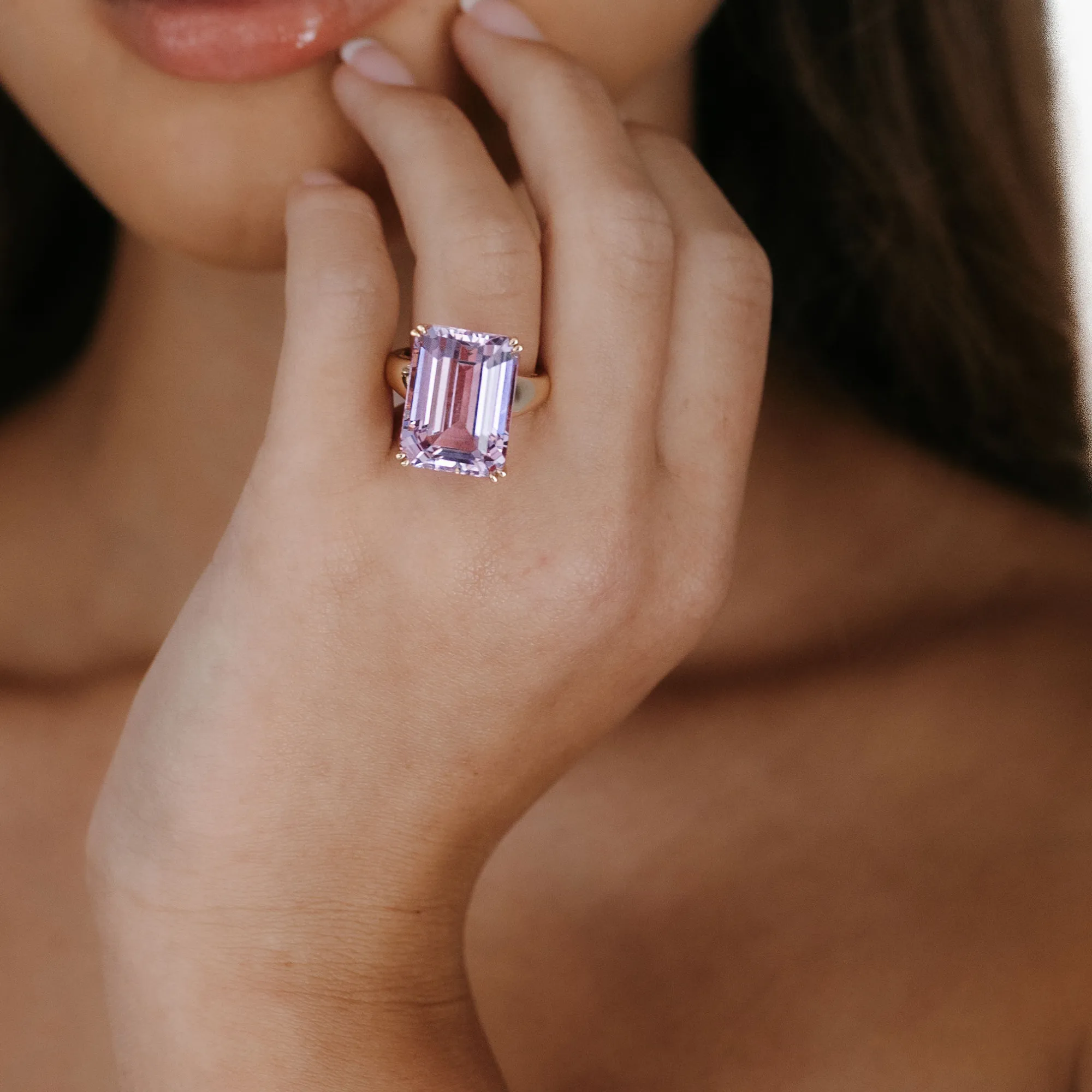 25.97ct Kunzite Emerald Cut Ring