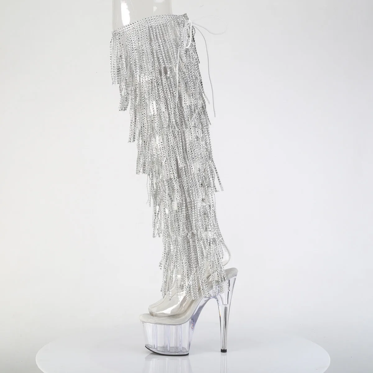 7 Inch Heel ADORE-3019C-RSF Clear Silver Rhinestone