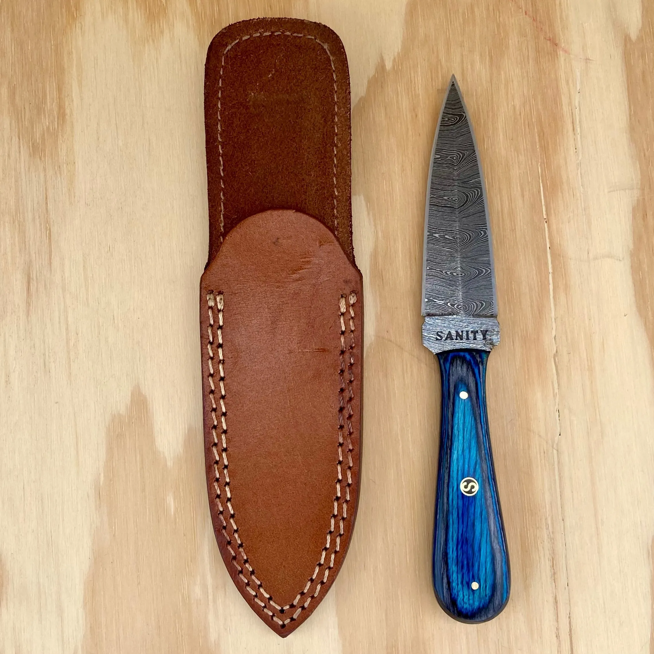 8” Cole Younger - Blue & Black Wood - Damascus - Boot Holder - CY804