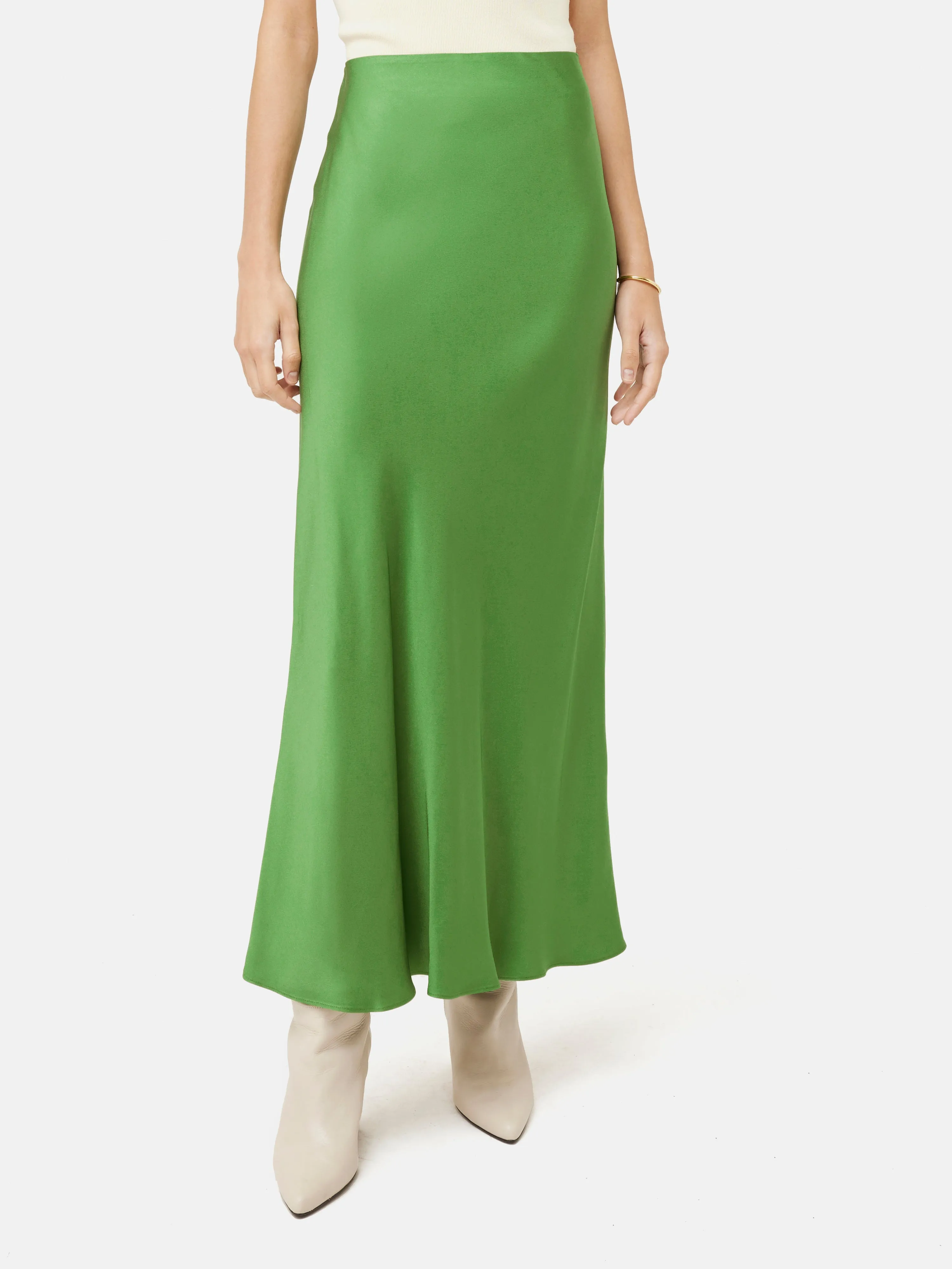 Bias Cut Maxi Skirt | Green