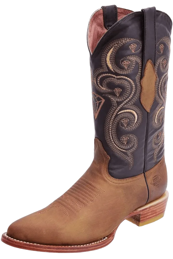 Brown with Bronze Diamonds Round Toe Boot