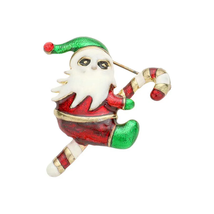 Enamel Christmas Santa Claus Boot Pin Brooch