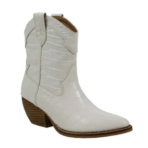 Holly Western Bootie- White Croc