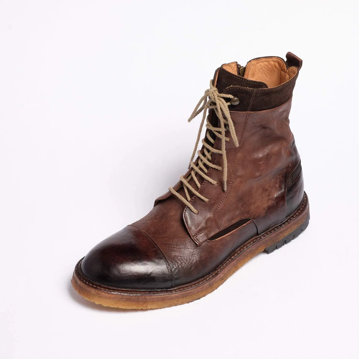 Lipp Laced Mid Boot Natural Vacchetta leather dark brown