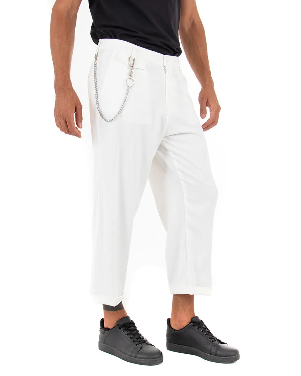 Pantaloni Uomo Tasca America Corto Ampio Boot Cut Taschino Bianco GIOSAL-P5103A