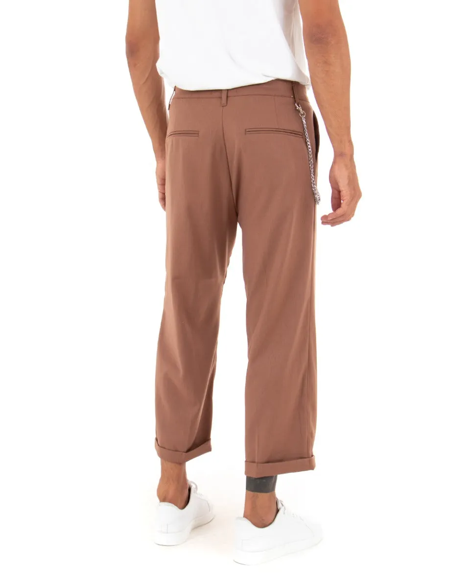 Pantaloni Uomo Tasca America Corto Ampio Boot Cut Taschino Tabacco GIOSAL-P5102A