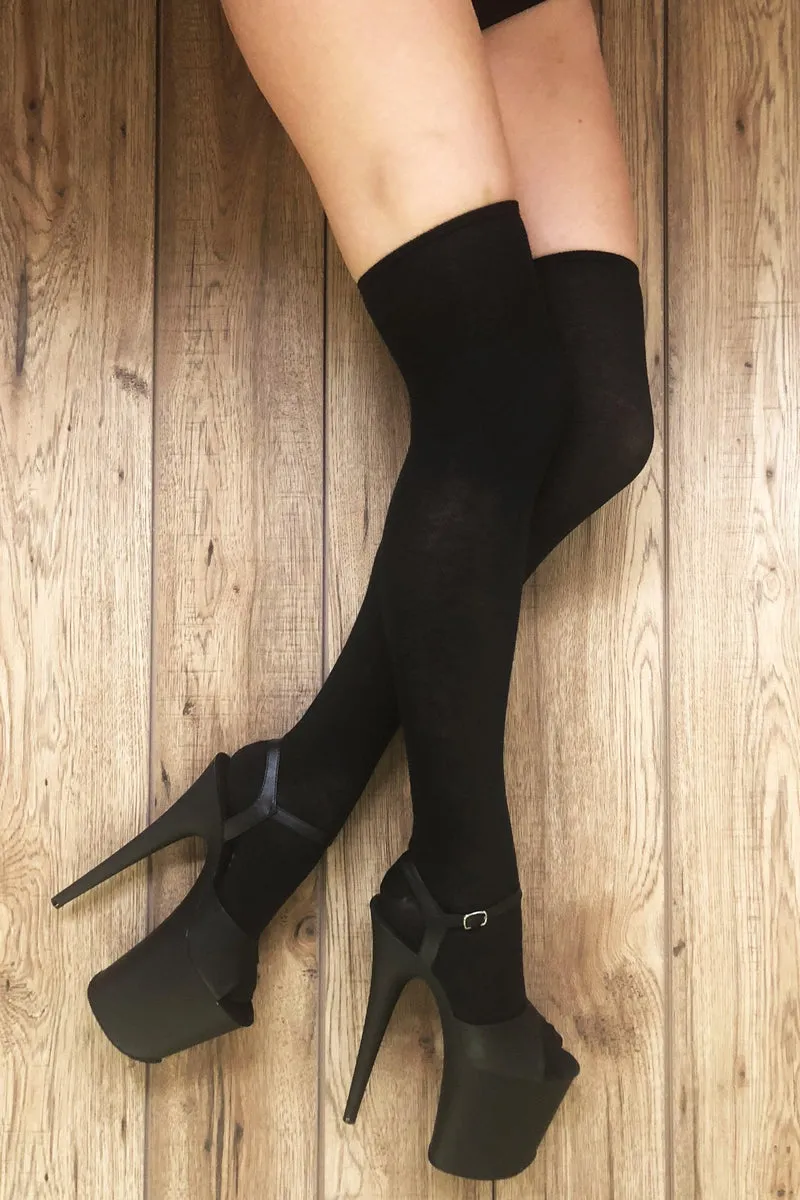 Rolling Over the Knee Socks - Black (3 Sizes Available)