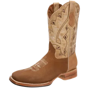 Tan Nobuck Square Toe Rodeo Boot