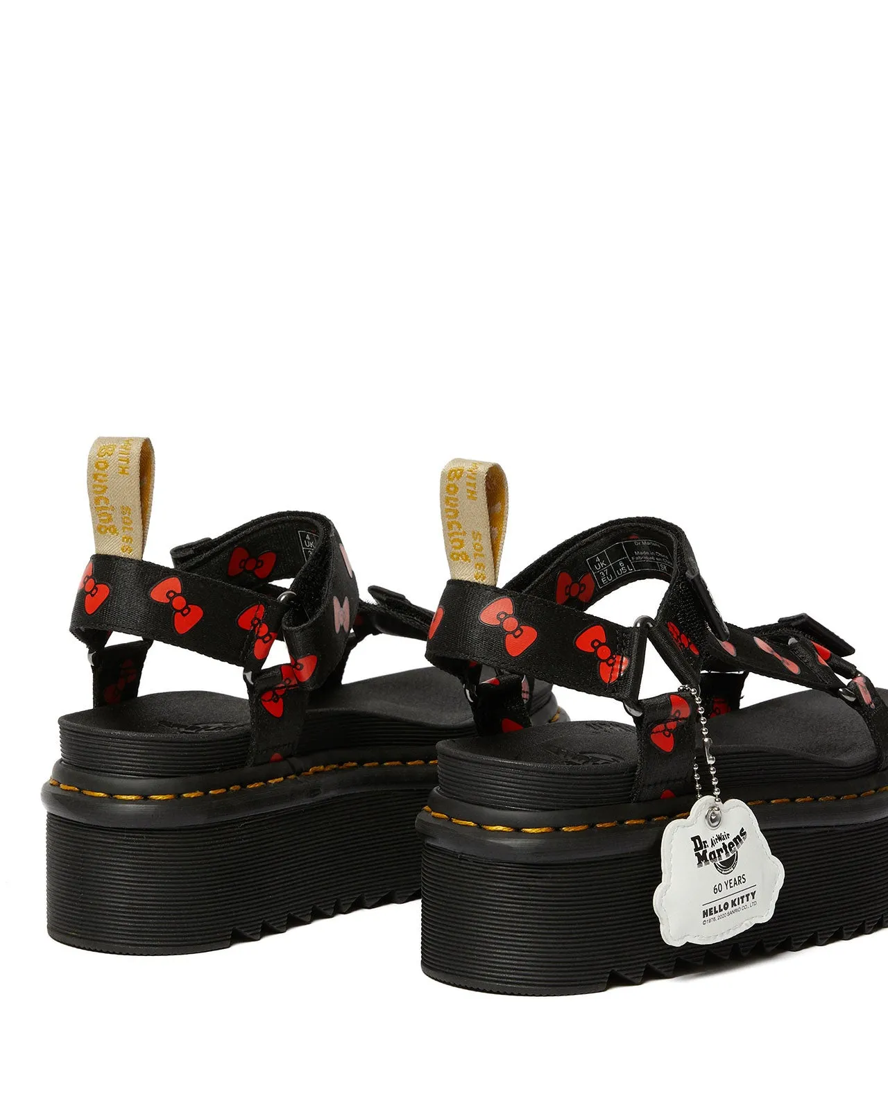 VEGAN HELLO KITTY SANDAL BLACK RED HK BOW WEBBING