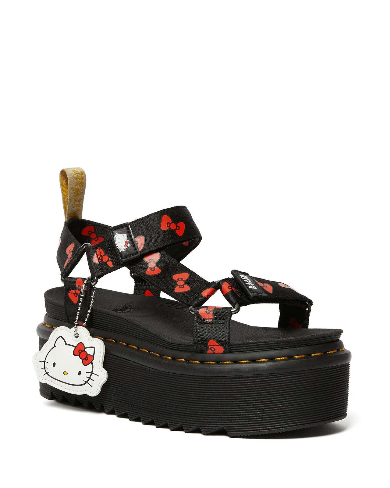 VEGAN HELLO KITTY SANDAL BLACK RED HK BOW WEBBING