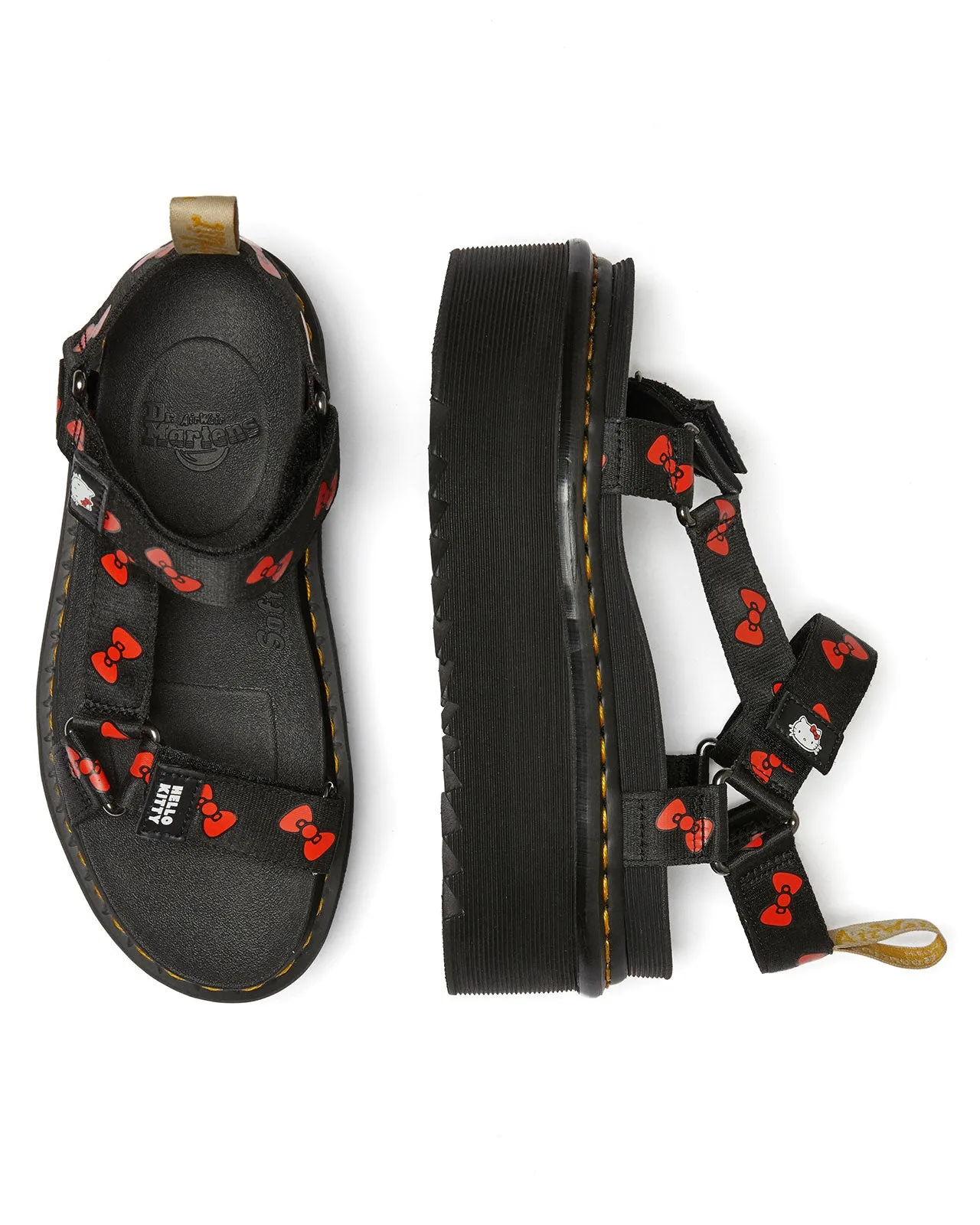 VEGAN HELLO KITTY SANDAL BLACK RED HK BOW WEBBING