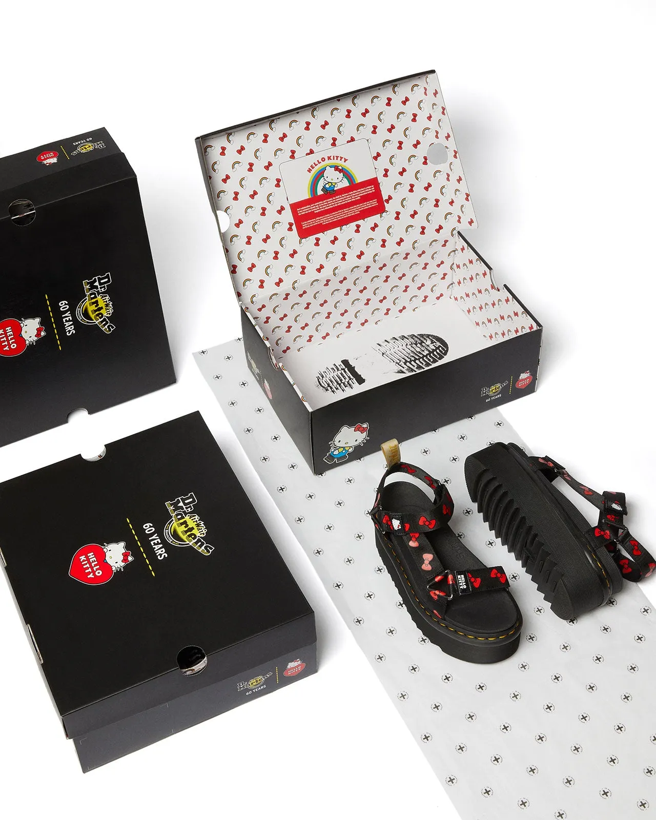 VEGAN HELLO KITTY SANDAL BLACK RED HK BOW WEBBING