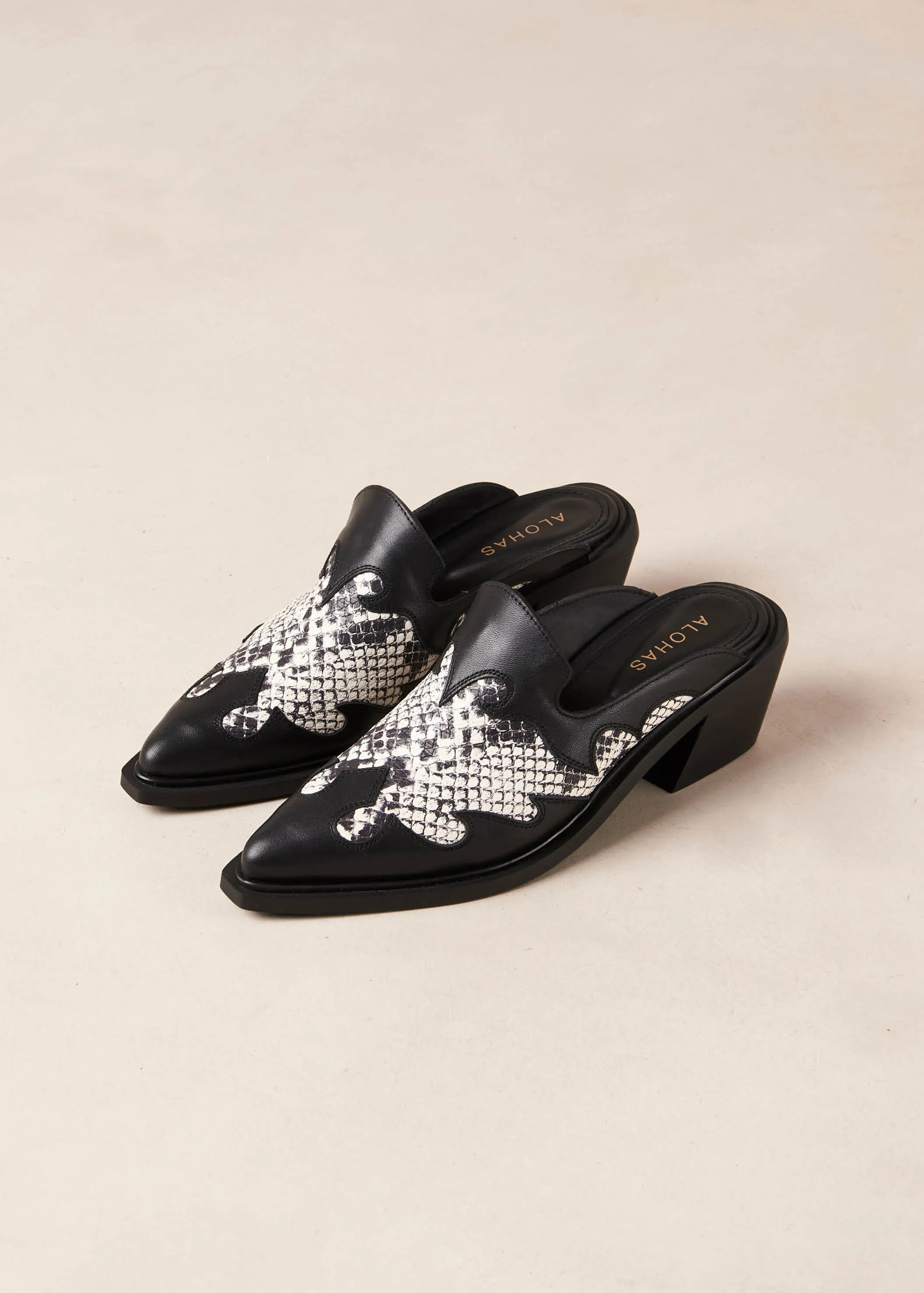 Weston Indo Black Grey Leather Mules