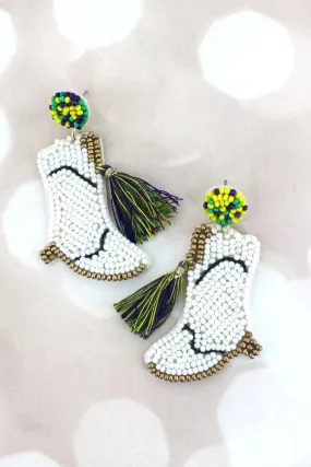 White boot beaded earrings