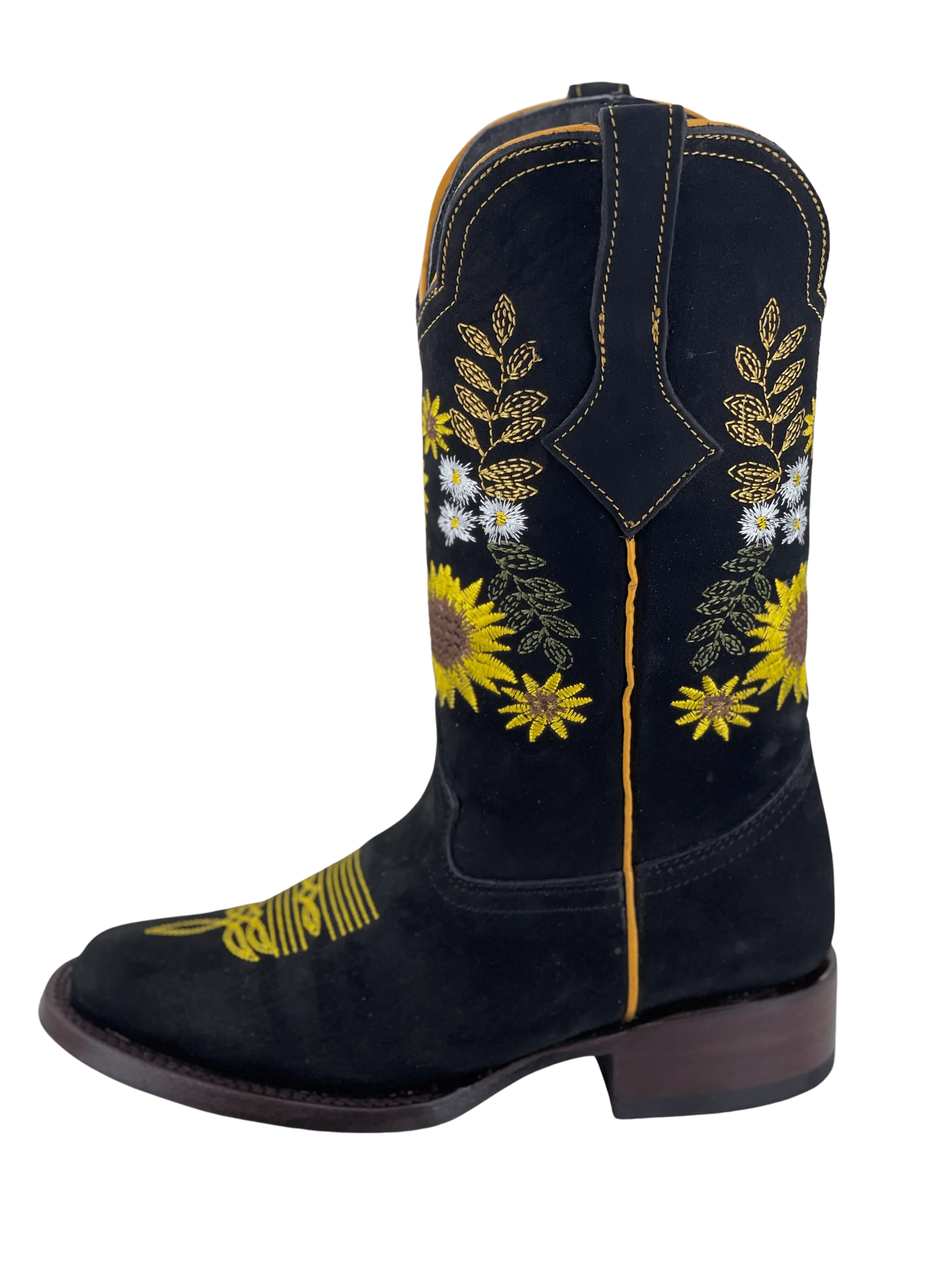 Women’s Multiple Sunflowers Black Nobuck Square Toe Rodeo Boot