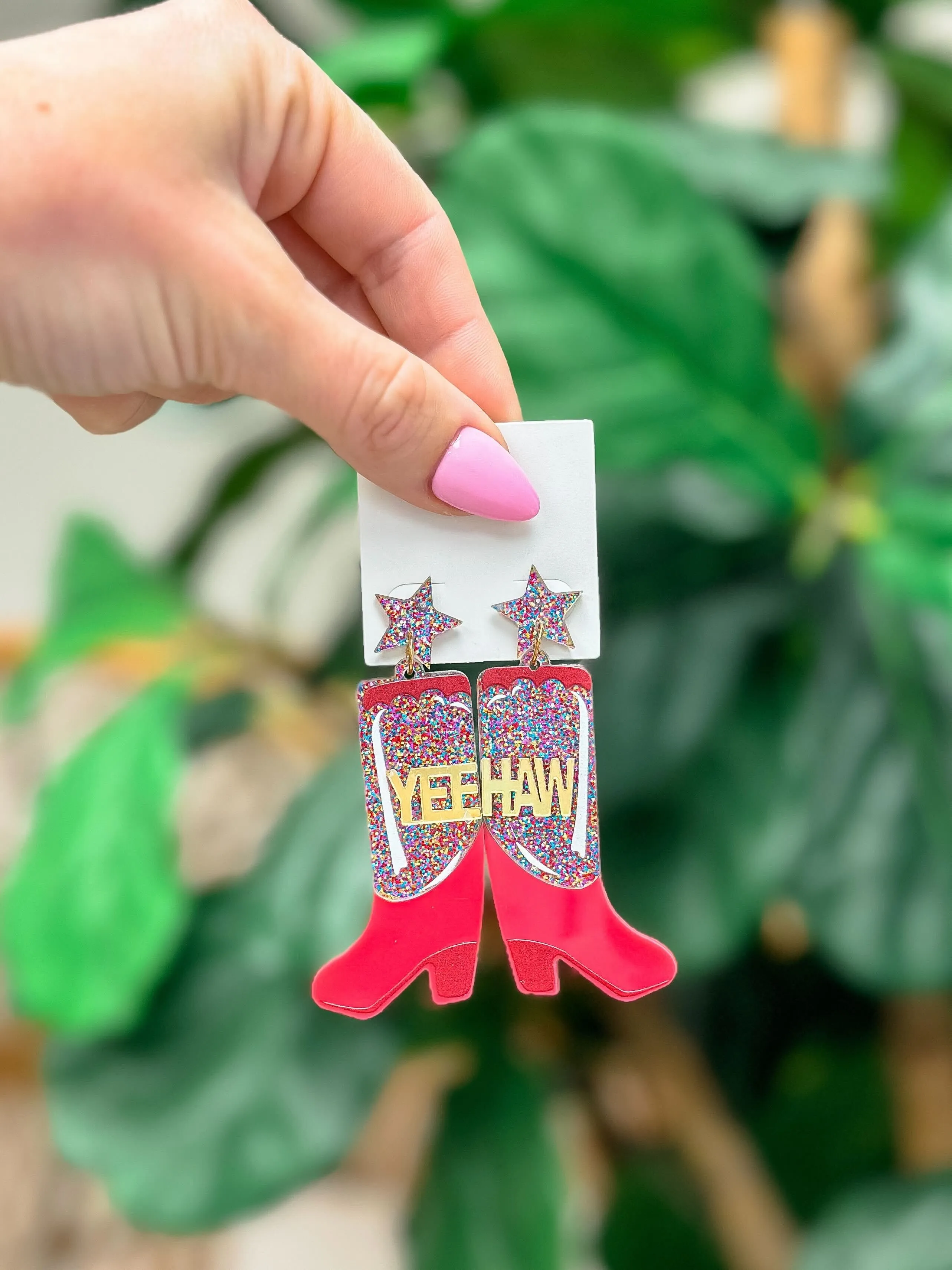 'Yeehaw' Glitter Boot Dangle Earrings