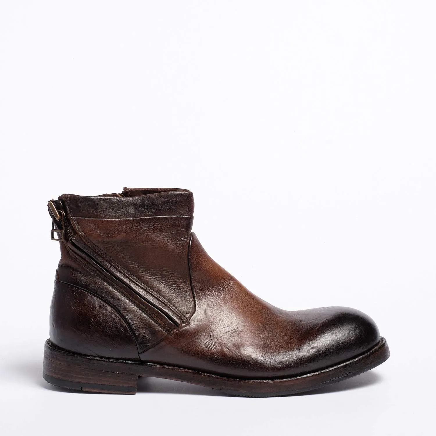 Zodiac Double Zip Mid Boot Natural Buffalo leather dark brown